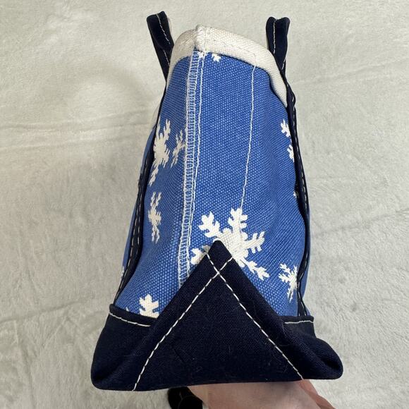 LL Bean Boat & Tote Blue with White Snowflake Canvas Double Handle Mini Tote Bag - Picture 12 of 13